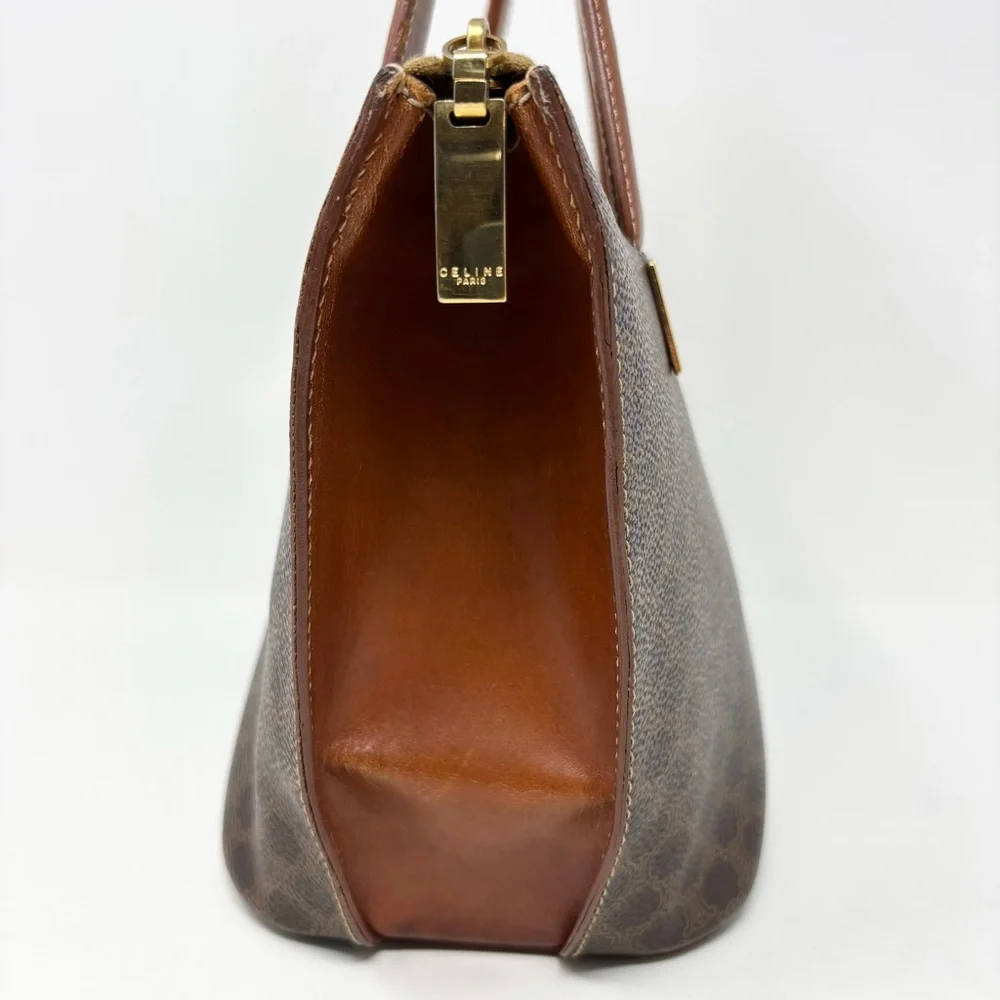 Vintage Céline Macadam Triomphe Monogram Tote Bag Brown Tan Leather 1990s - Picture 9 of 16